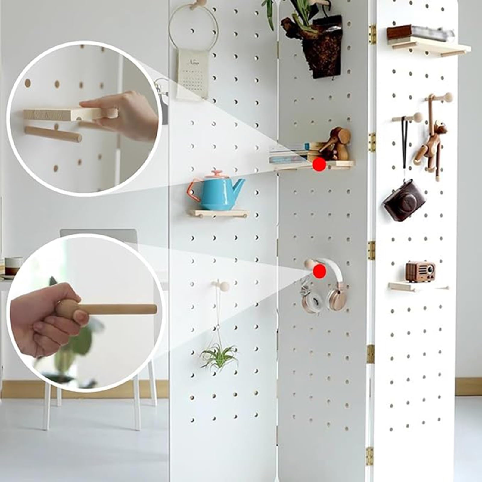 Pegboard-Raumteiler, Raumteilerwand aus Holz mit Stützfüßen, 2/3/4 Paneele, Pegboard-Trennwand, für Schlafzimmer, Basar, Juweliergeschäft (weiß, 180 x 40 cm – 2 Paneele)