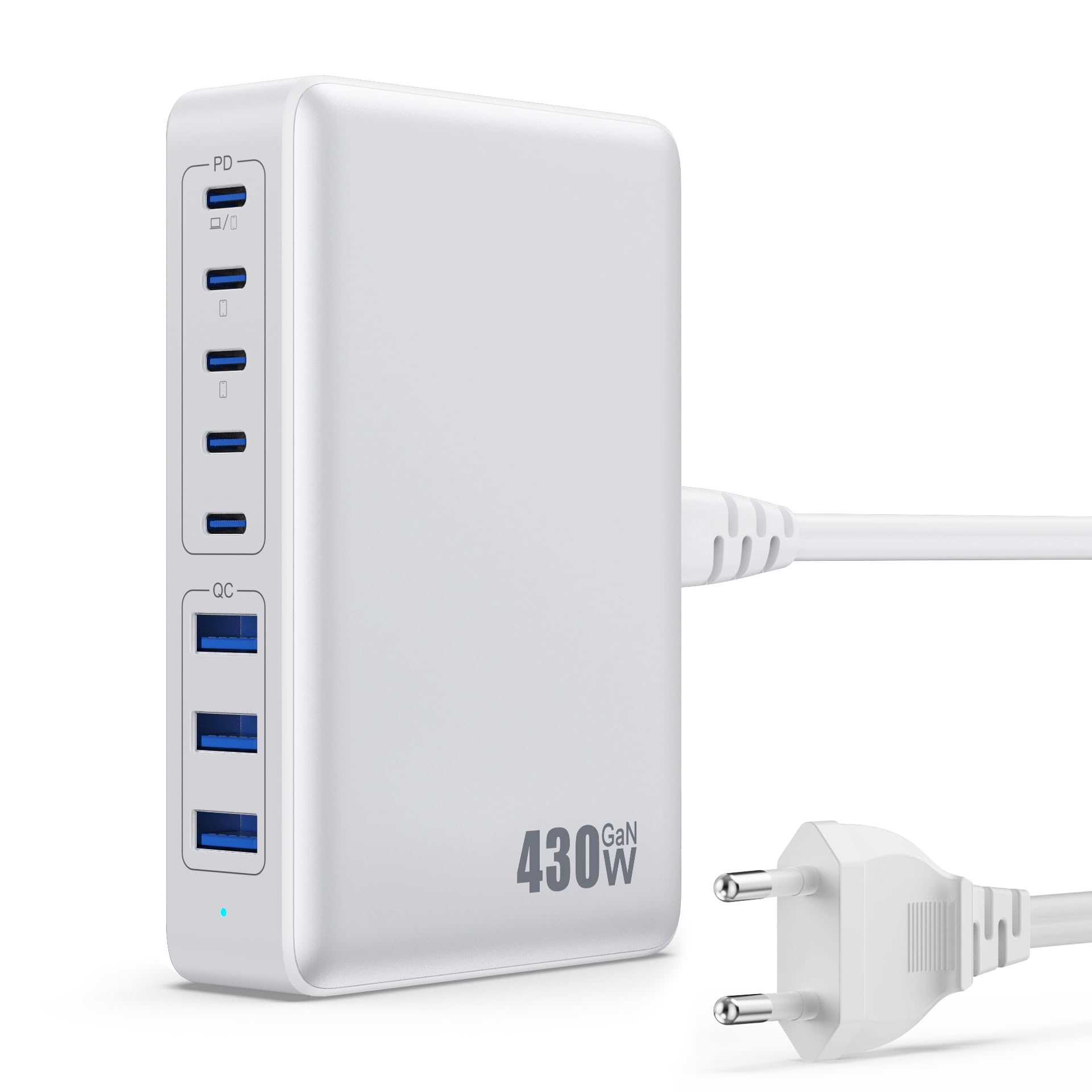Feob 200W USB C Ladegerät Mehrfach, GaN III 8-Port Schnellladegerät PPS PD 65W Ladegerät Adapter Schnellladestation mit USB-A Netzteil Charger für MacBook, iPhone,SteamDeck,Smartphones