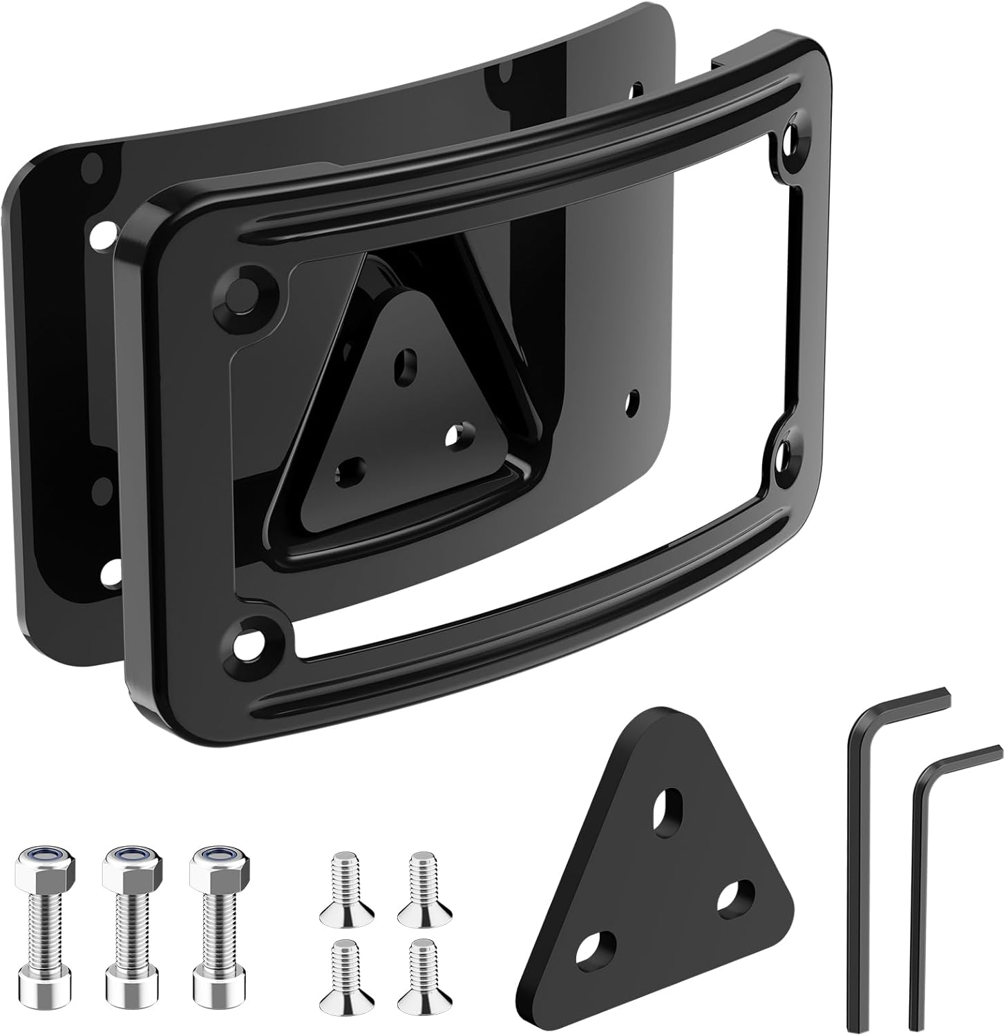 3148 Chrome 3 Hole Curved Laydown License Plate Mount Bracket w/Frame, Fit for All Harley Davidson Model w/Standard 3-Bolt Mounted License Plate Bracket, 02-08 VTX1800R/S/T, 03-09 VTX1300R/S/T