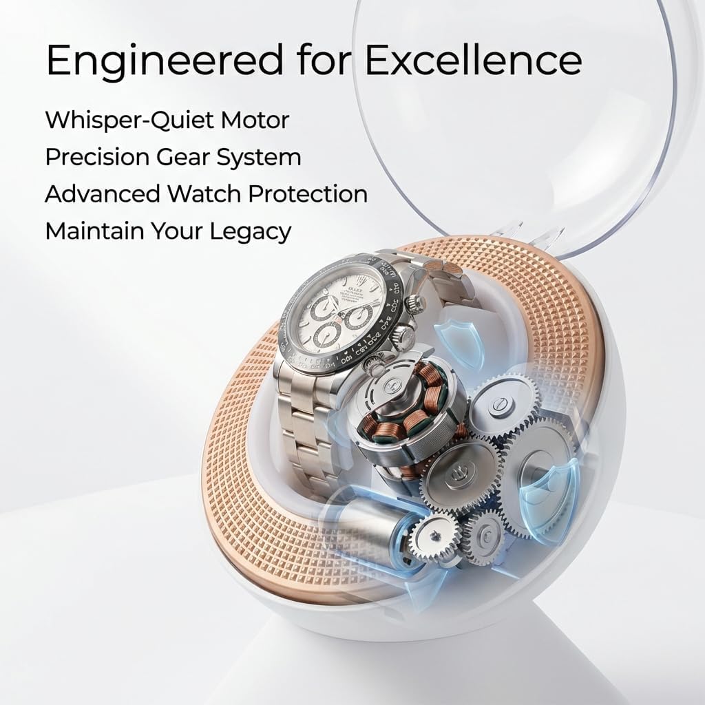 Ultra Quiet Single Watch Winder for Rolex with Ambient LED Lighting - Gift for Men, Automatic Watch Storage Box with One Watch Pillow, Whisper Quiet Motor for Mechanical Watches