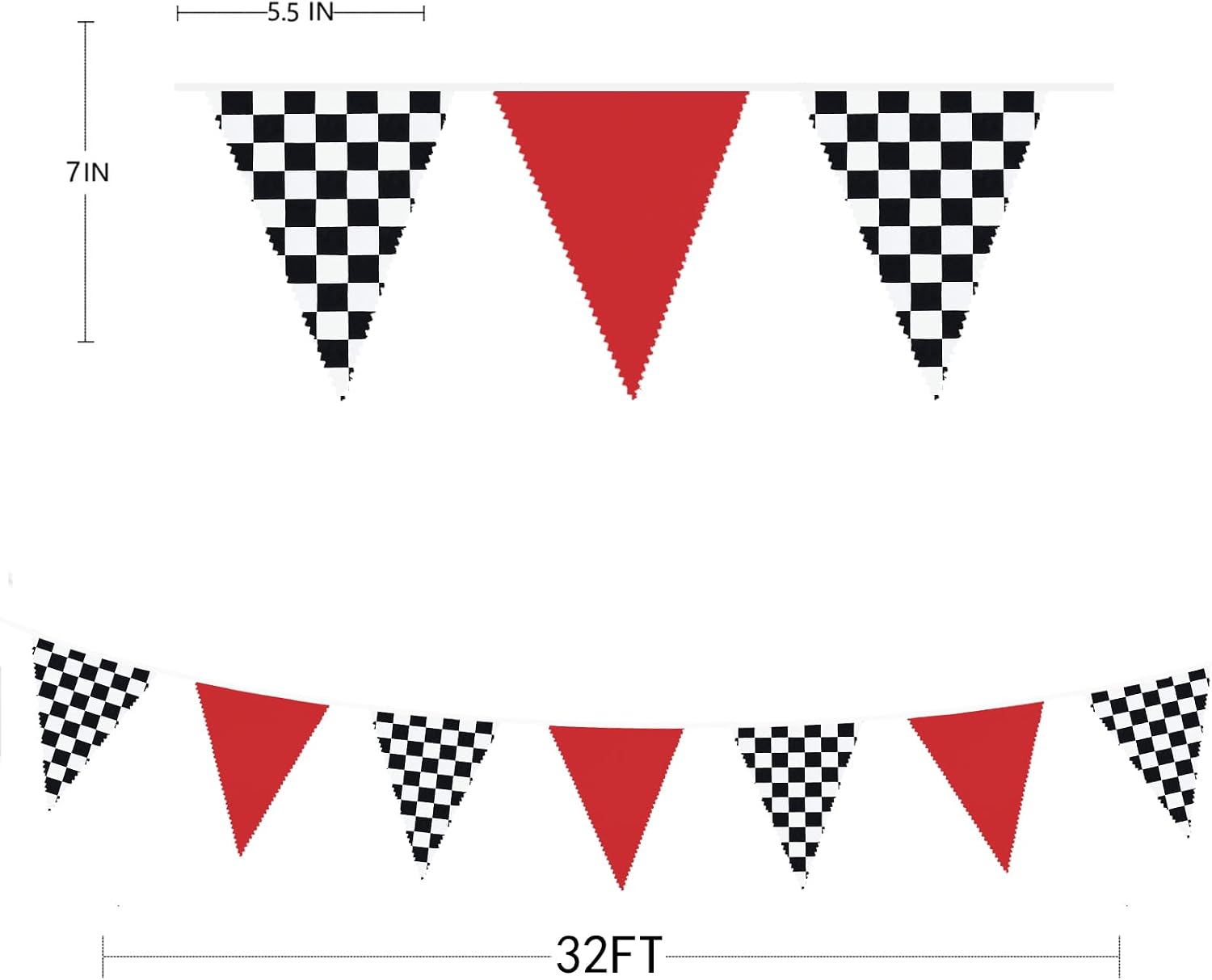 32Ft Red Black White Checkered Racing Car Party Decorations Race Car Triangle Flag Pennant Banner Fabric Garland Streamer for Kids Two Fast Birthday Fast One Baby Shower BBQ Bar Picnic Outdoor Decor image 3
