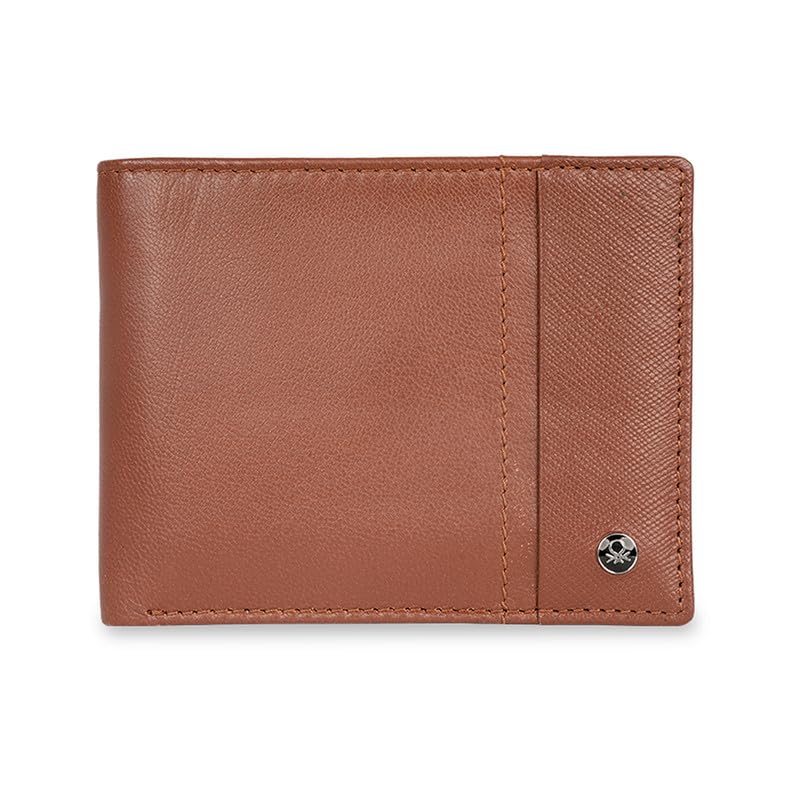 United Colors of Benetton Men RFID Protected Asbetos Passcase Wallet – Tan, No. of Card Slot: 12 | Half Textured Passcase Wallet with Side Closure | Leather