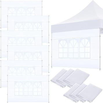 Windyun 6 Pcs Sunshade Sidewall with Window Only Tent Sidewalls for 10 x 10 Feet Pop up CanopyWhite