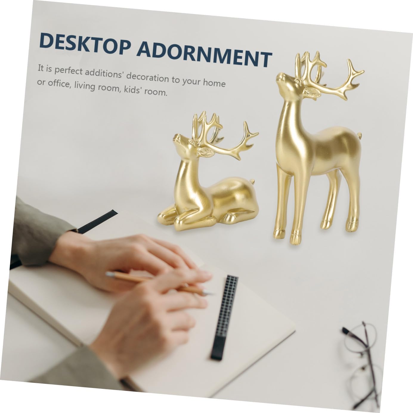 2Pcs Resin Deer Figurines for Christmas Tabletop Decor Modern Home Adornment Stylish Holiday Ornament for Living Room Office Present Giving