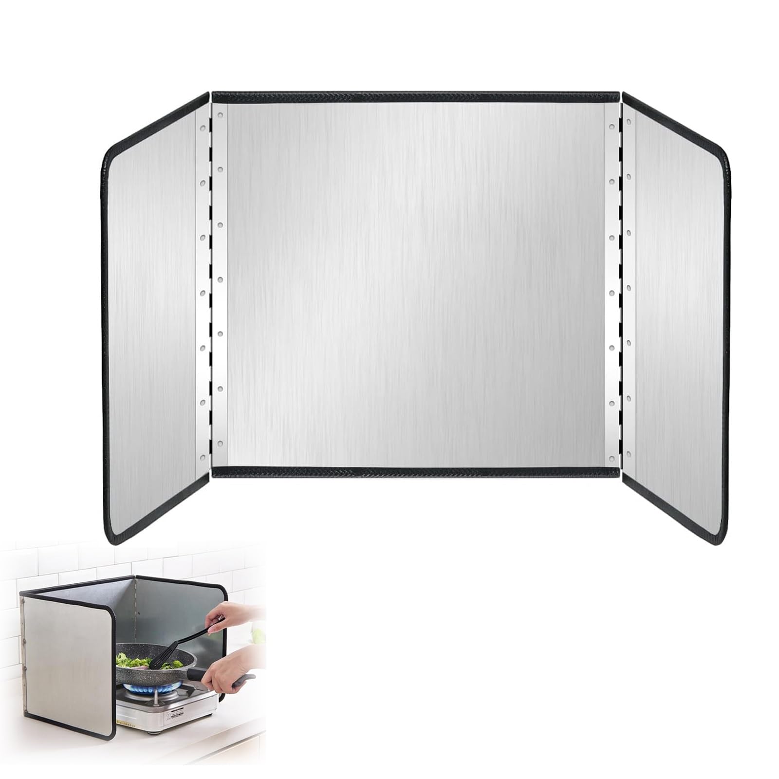 NIUSABOU FoldableOil Splatter Screens, Foldable Stainless Steel Splash Guard Silver Multiple Sizes(45x45x45cm)