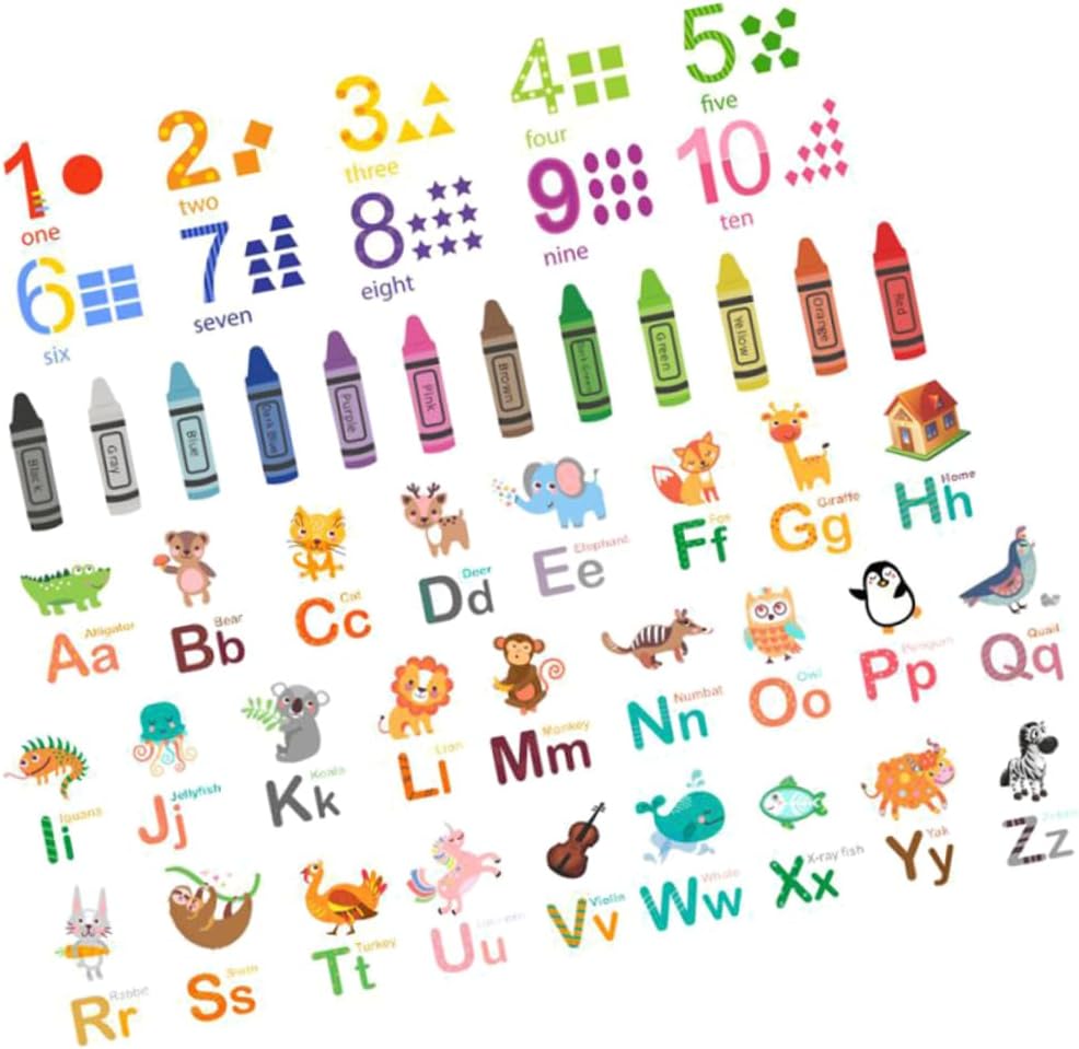 jojofuny 1Set Cartoon Animal Alphabet and Number Wall Decals Stickers for Room and Classroom Decor Educational Learning Stickers for Nursery