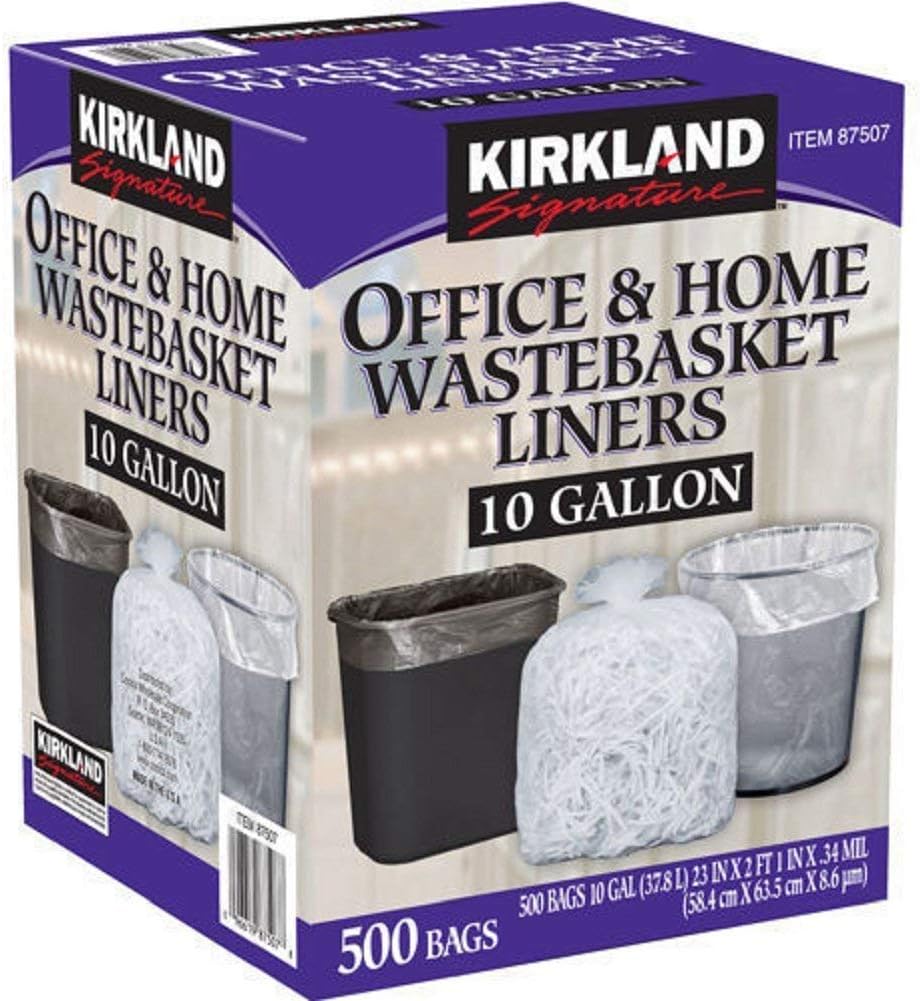Kirkland Signature 10 Gallon Clear Wastebasket Liners Bags 500 Count- 2 Pack