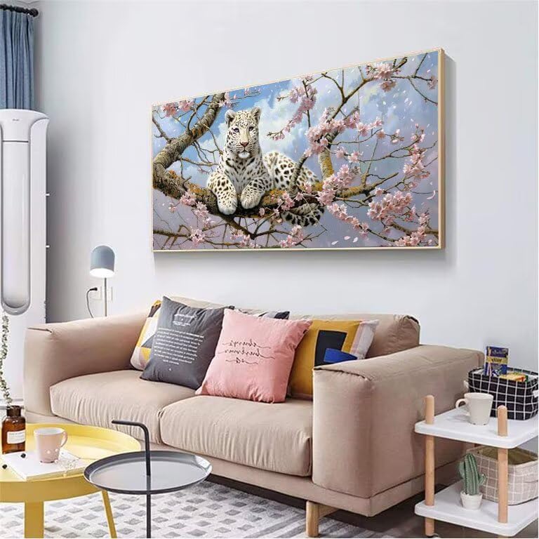 Diamant painting arbre léopard 5D kit mosaïque strass 50x100