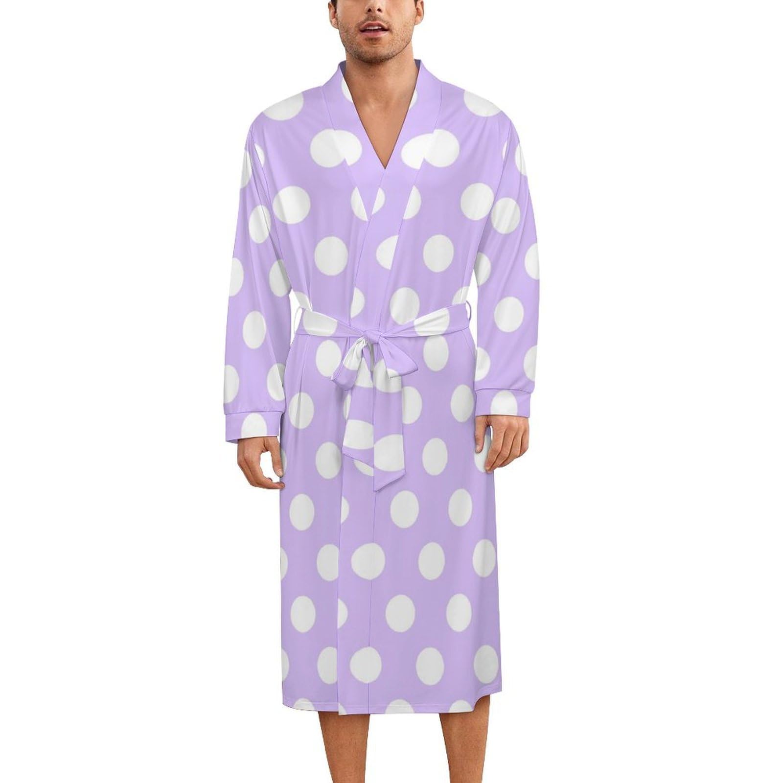 Robe de nuit design kimono, imprimé à pois violet clair aux finitions soignées - 8