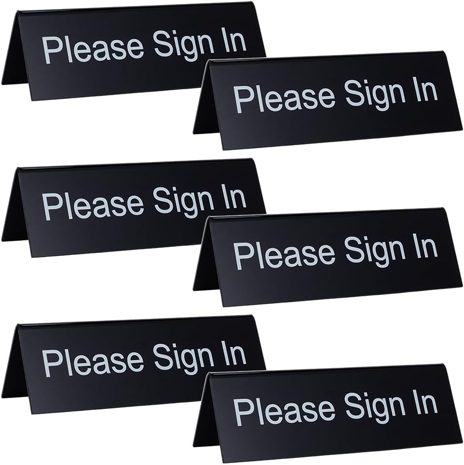 OLYCRAFT Please Sign In Table Signs 2x5.9 Inch Black Acrylic Tabletop Tent Sign Double-Sided Table Tent Signs V Shaped Tabletop Tents Holders for Office Restaurant Wedding Meeting Hotel Reception