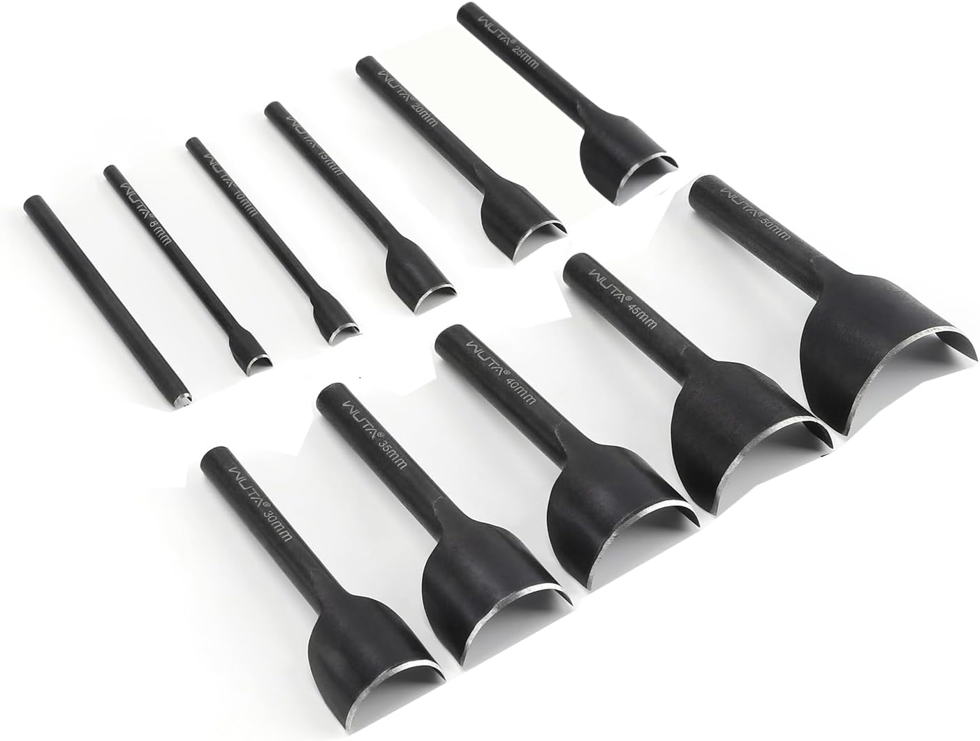 WUTA Half-Round Punch Set,Black Carbon Steel Leather Craft Tools,Leather Hole Punch Tool for Wallets,Strap Belts,Bags(11Pcs)
