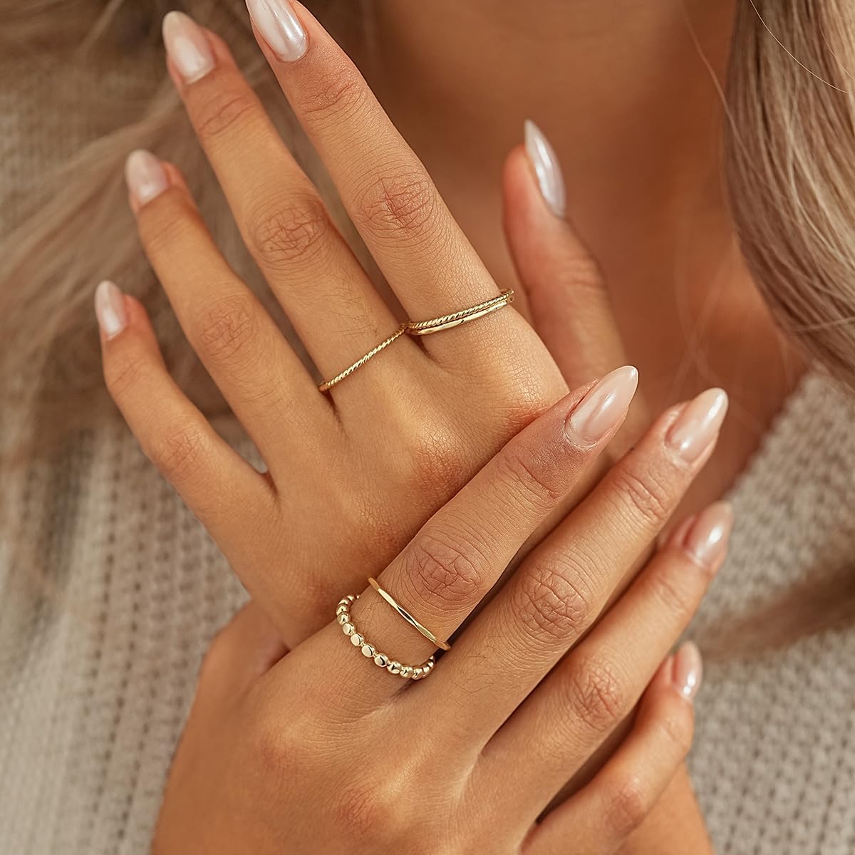 5PCS Gold Rings for Women, Dainty 14K Gold Plated Finger Rings, Trendy Stackable Thumb Pinky Midi Ring Set, Hypoallergenic Band Non Tarnish Jewelry Gifts Fashion Accessories Size 6-10 - Image 3