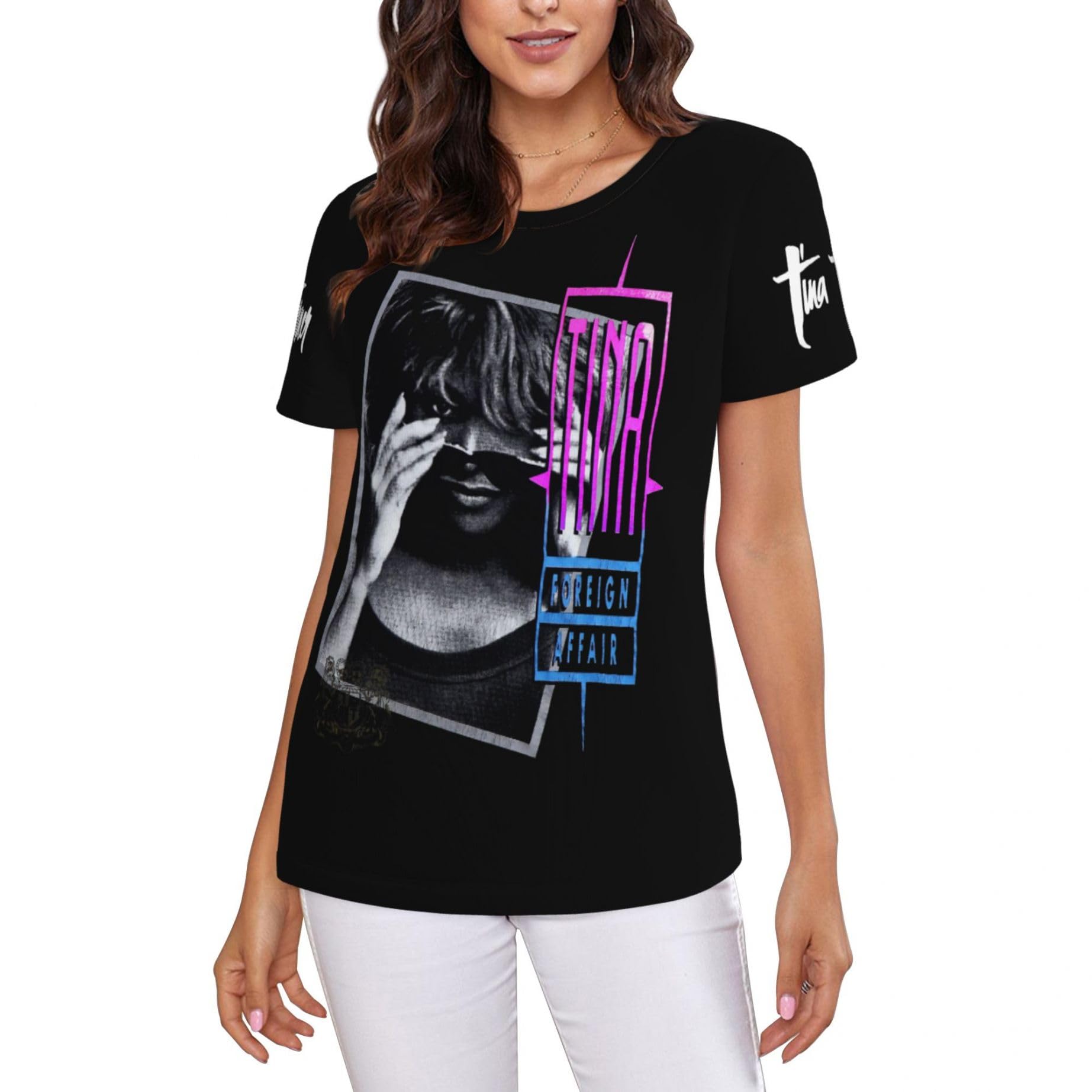 Women's Turner-Rock Singer Tina Tshirts Fashion Crewneck Short Sleeve Tee-Shirts Colorful Graphic Tops Multicoloured XL