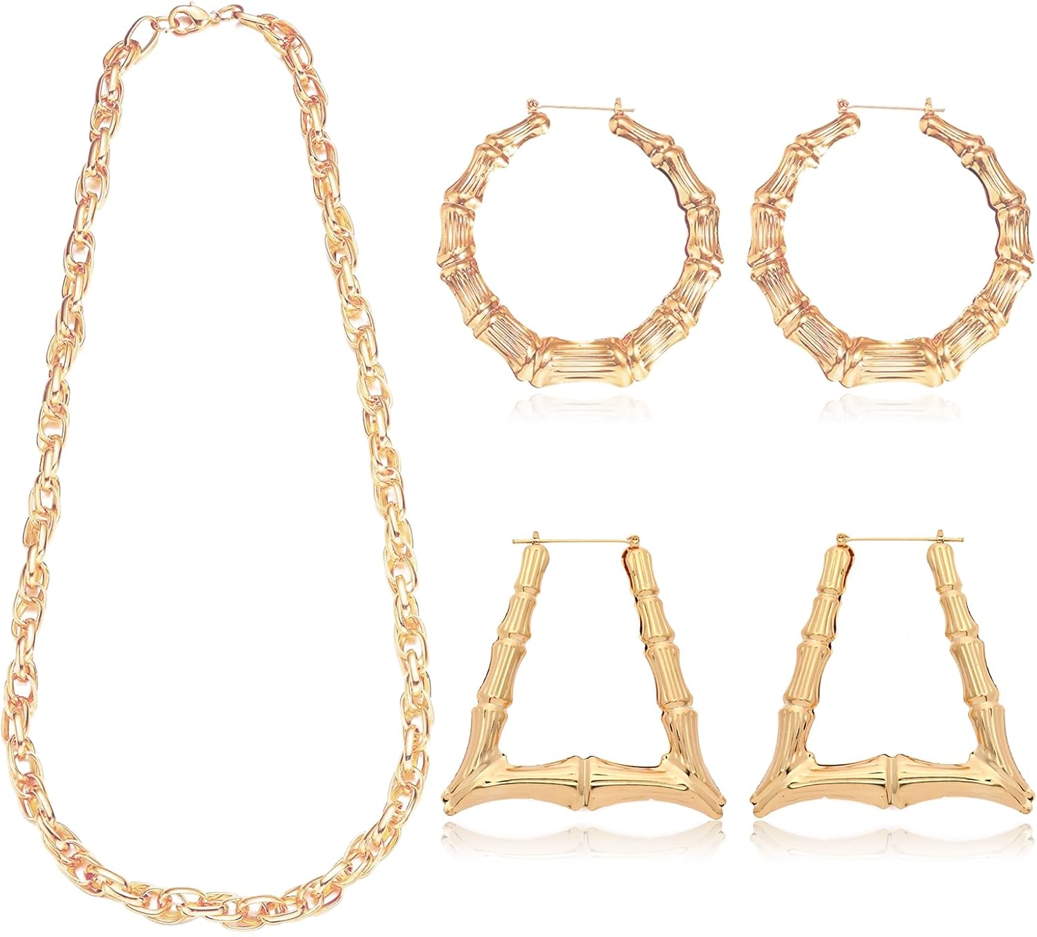 Harry and Henry Gold Chain Necklace Dollar Sign Jewelry Set 90s Outfit Accessories for Women Hip Hop Costume Rapper DJ Outfits Punk Gold Chain Bamboo Hoop Earrings 80s/ 90s Theme Party Decorations