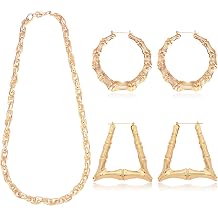 Harry and Henry Gold Chain Necklace Dollar Sign Jewelry Set 90s Outfit Accessories for Women Hip Hop Costume Rapper DJ Outfits Punk Gold Chain Bamboo Hoop Earrings 80s/ 90s Theme Party Decorations