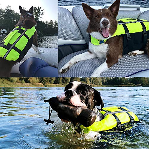 Namsan Adjustable Lifesaver Jacket Dog Life Vest Reflective Preserver Inflatable Safety Dog Life Jacket With Buoyancy & Rescue Handle Flotation Swimsuit For Golden Retriever Dogs, Green Large #TOP2