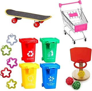 hejhncii Bird Training Set Skateboard Garbage Cans Basketball Hoop Toy Mini Shopping Cart Plastic Star for Parrots Playing Bird Foraging Toy