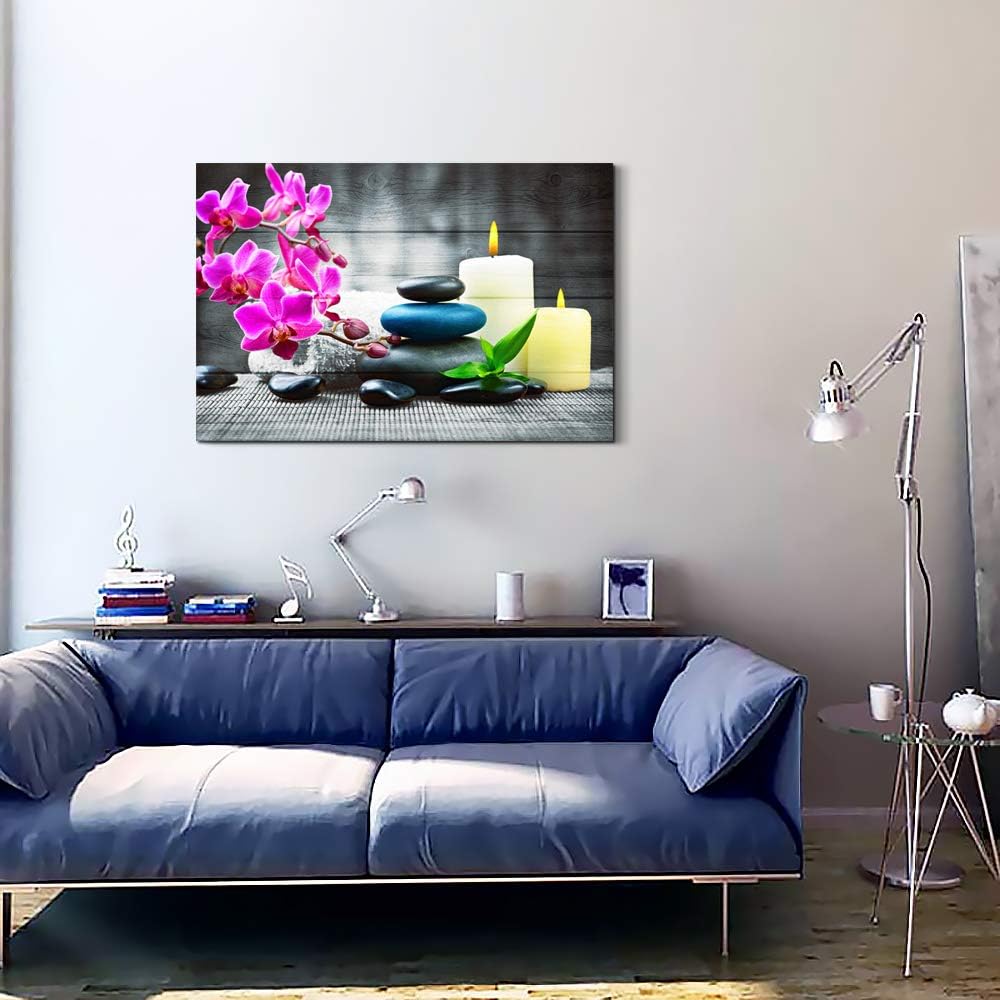 Farmhouse Wall Decor for kitchen canvas Wall Art for Bedroom Modern Office Wall Decoration Zen Stone Still Life 1 Panel Purple Flowers Bathroom Canvas art Paintings - HD wall Pictures for Home Decor