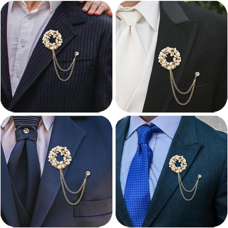 Pearl Flower Brooches for Women Men Tassel Chain Brooch Collar Pins Flower Lapel Pins for Suits Wedding Business Accessories - Image 5