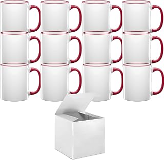TWISTED ENVY Case of 12 11 oz. RED Rim & Handle- Ceramic Sublimation Mugs - Professional Grade Sublimation Mug- Sublimation Series - With Individual White Gift Boxes