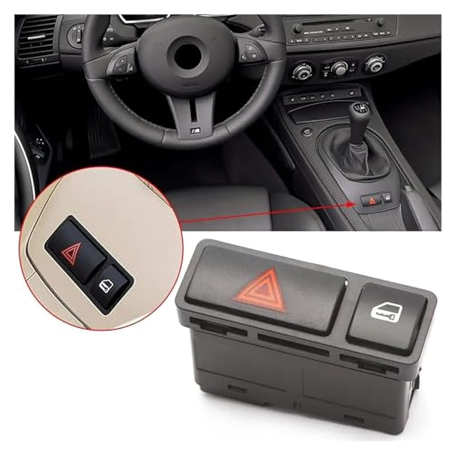 Szwaldaper Emergency Flash Light Switch Push Button Hazard Warning Light Lock Switch for 3 Series E46 61318368920 Car Hazard Warning Switch