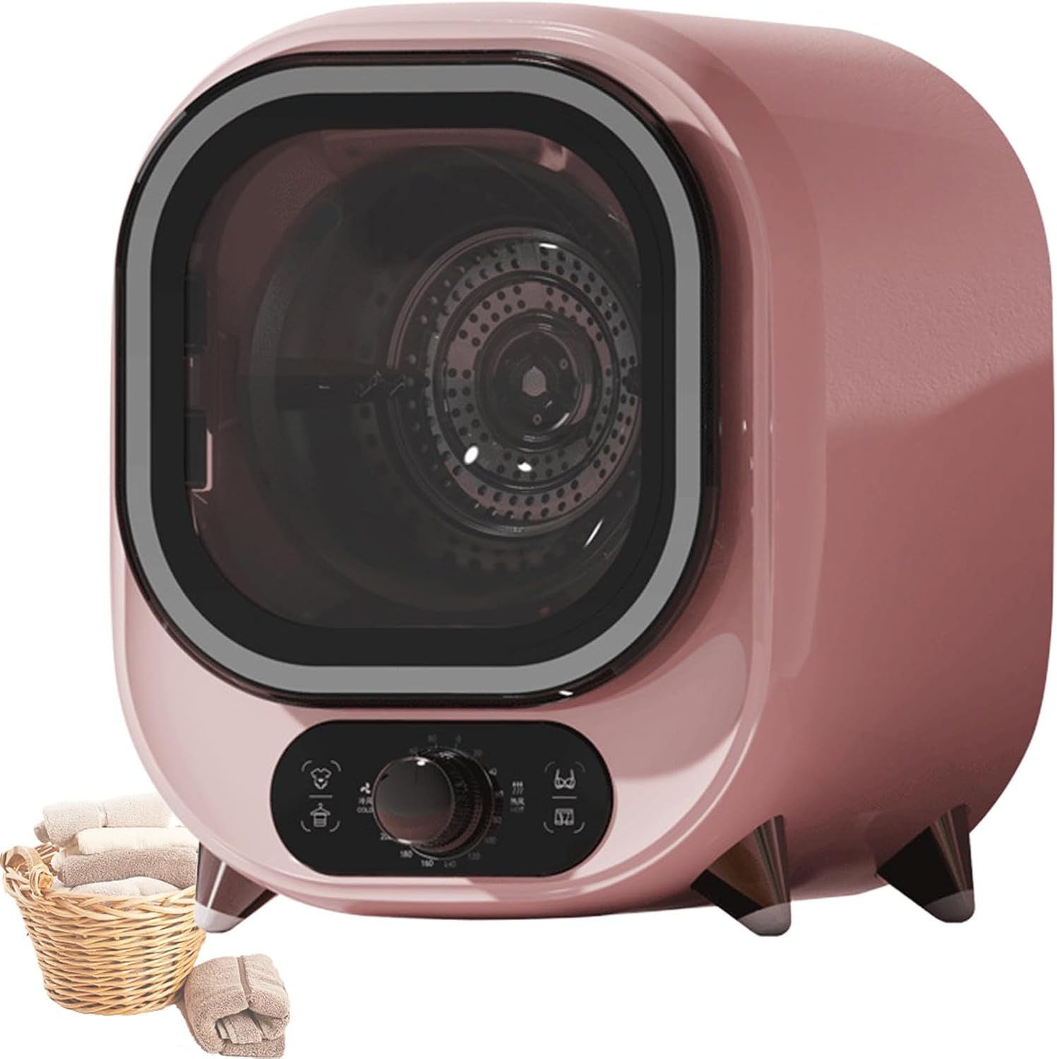 Compact Portable Tumble Dryer Condenser, table top Condenser Tumble Dryer With 0.8kg Load Capacity, Stainless Steel Tub, for Counter Top Use for Small Spaces Pink