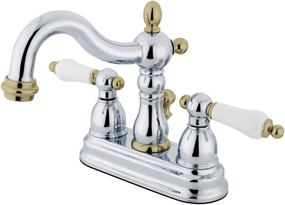 Elements of DesignEB1604PL Center set Lavatory Faucet with Porcelain Lever Handle, 4", Chrome/Polished Brass