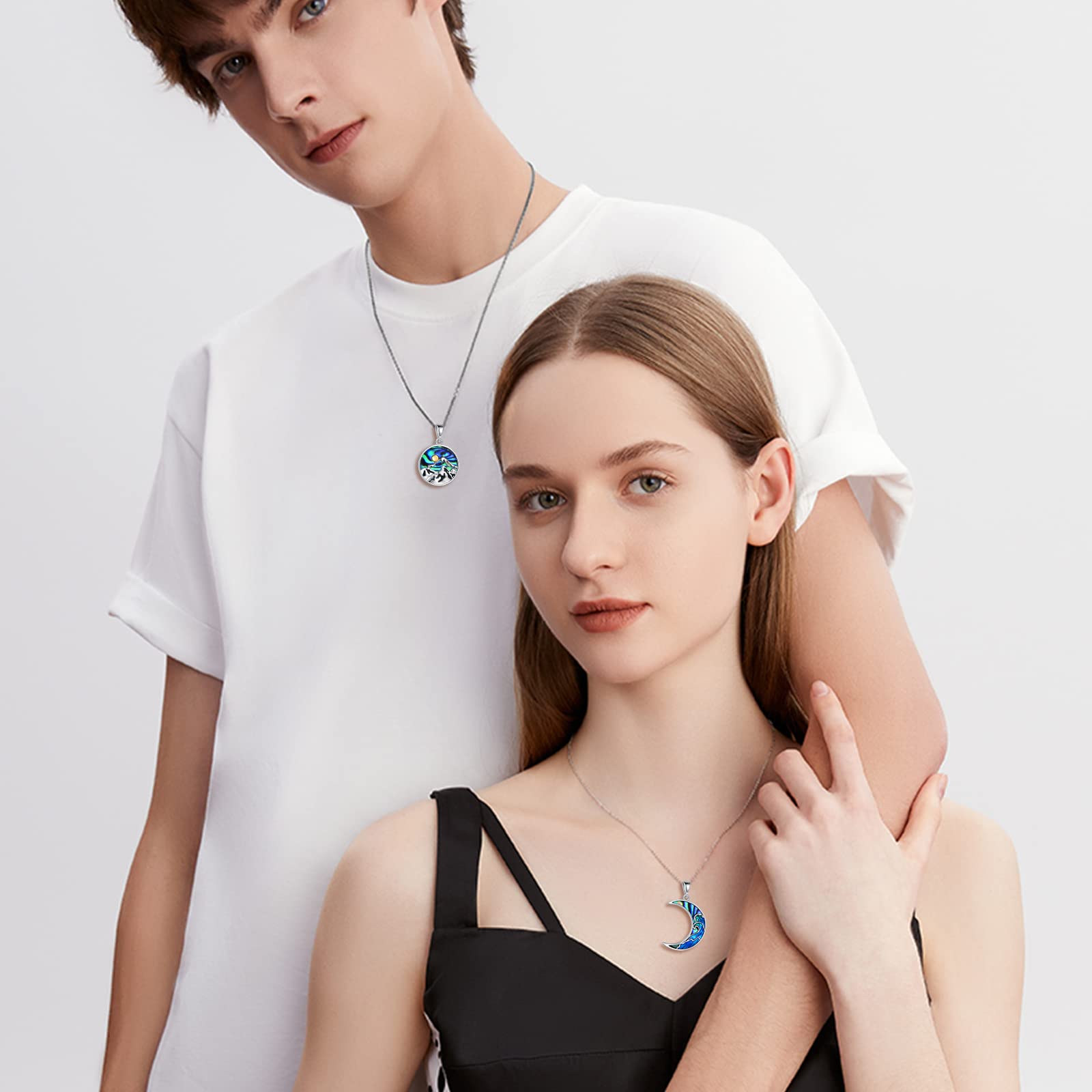 ONEFINITY Berg Ozean Welle Paar Halskette Sterling Silber sein und ihr Matching Halskette Paare Schmuck Geschenke für Frauen Männer Paare Freund Boyfriend