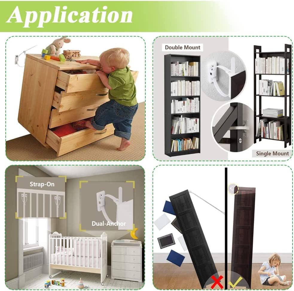 15 Pcs Furniture Straps Baby Proofing Anti Tip Anchors Kit, Adjustable Child Safety Straps Cabinet Wall Anchors Protect Toddler and Pet from Falling Furniture, Earthquake Resistant — 사진 2