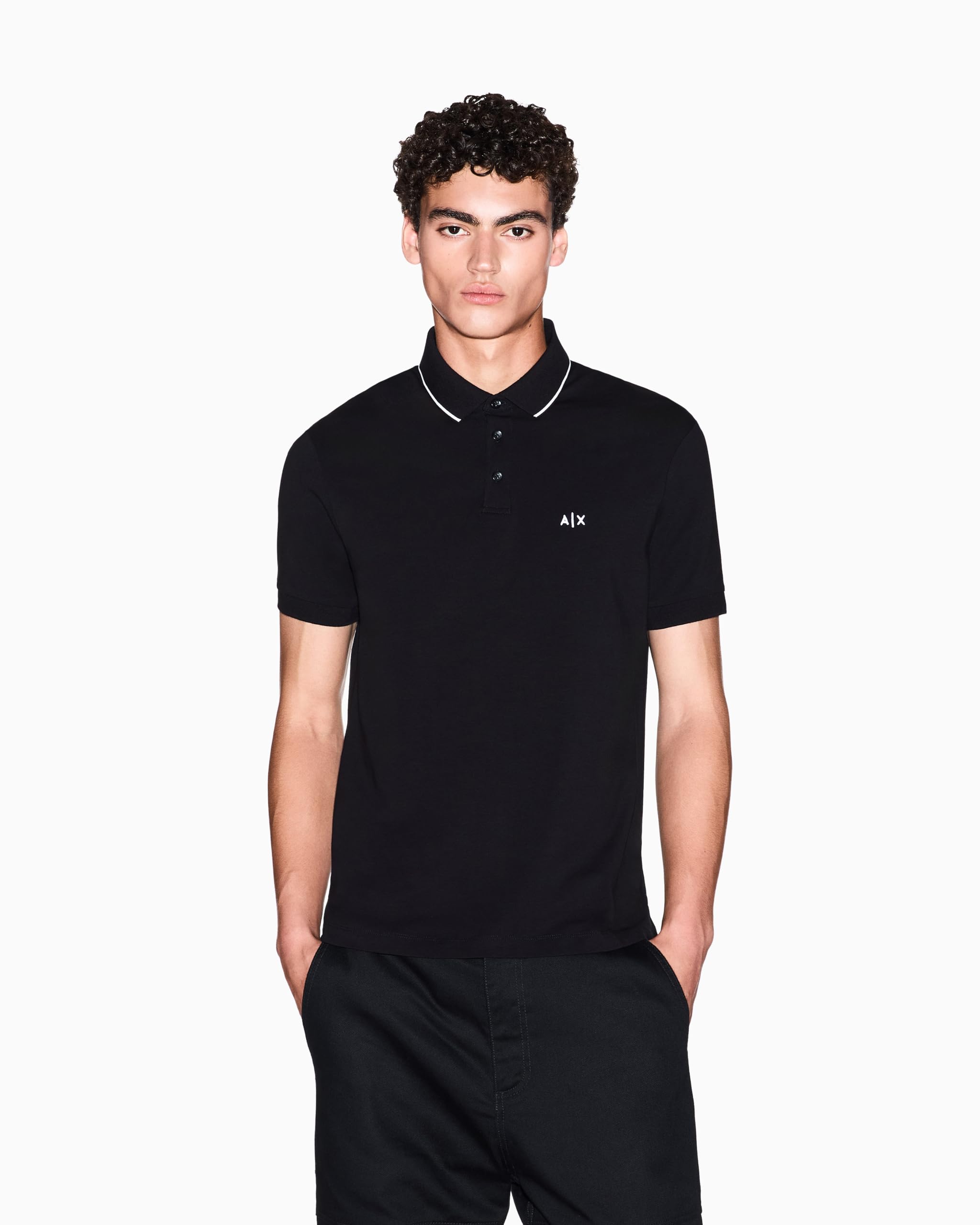 Armani Exchange Essential, Short Sleeve Stiped Collar Side Monogram Logo Polo Uomo