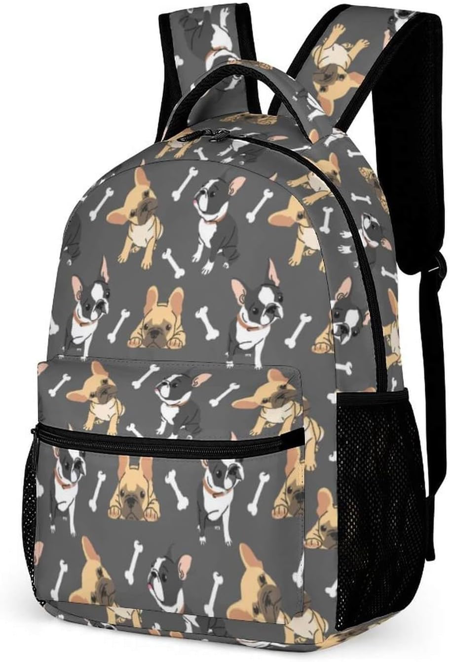 French Bulldog Backpack for Kids Girls Boys School, 16 Inches Cute French Bulldog Theme Bookbag, Adjustable, Lightweight, Large Capacity, Colorful French Bulldog Backpack for School - Image 2