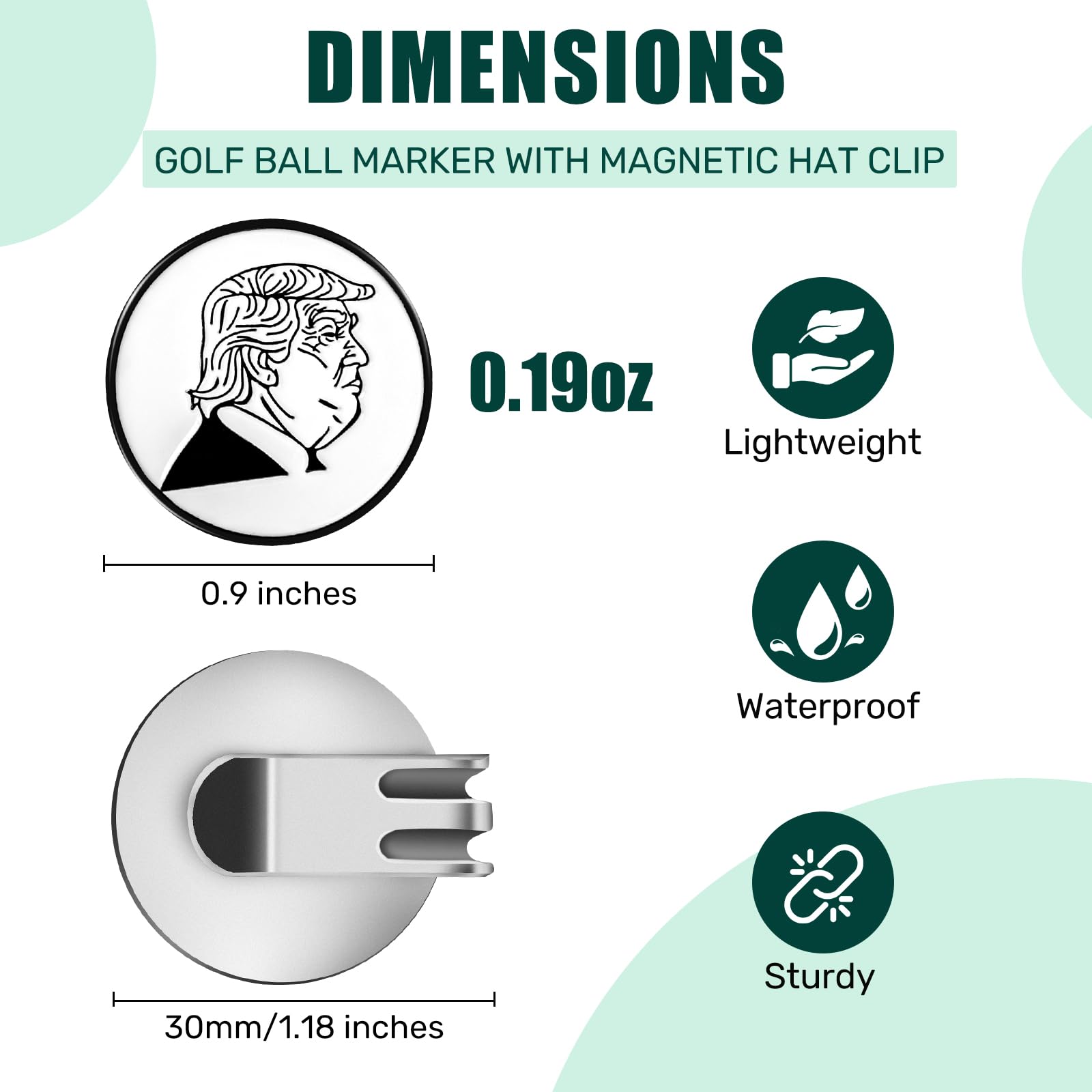 BAIRBRE Funny Golf Ball Marker with Magnetic Hat Clip,Alignment Ball Mark Hat Clip Golf Accessories Great Gift for Men Women (White-Trump)