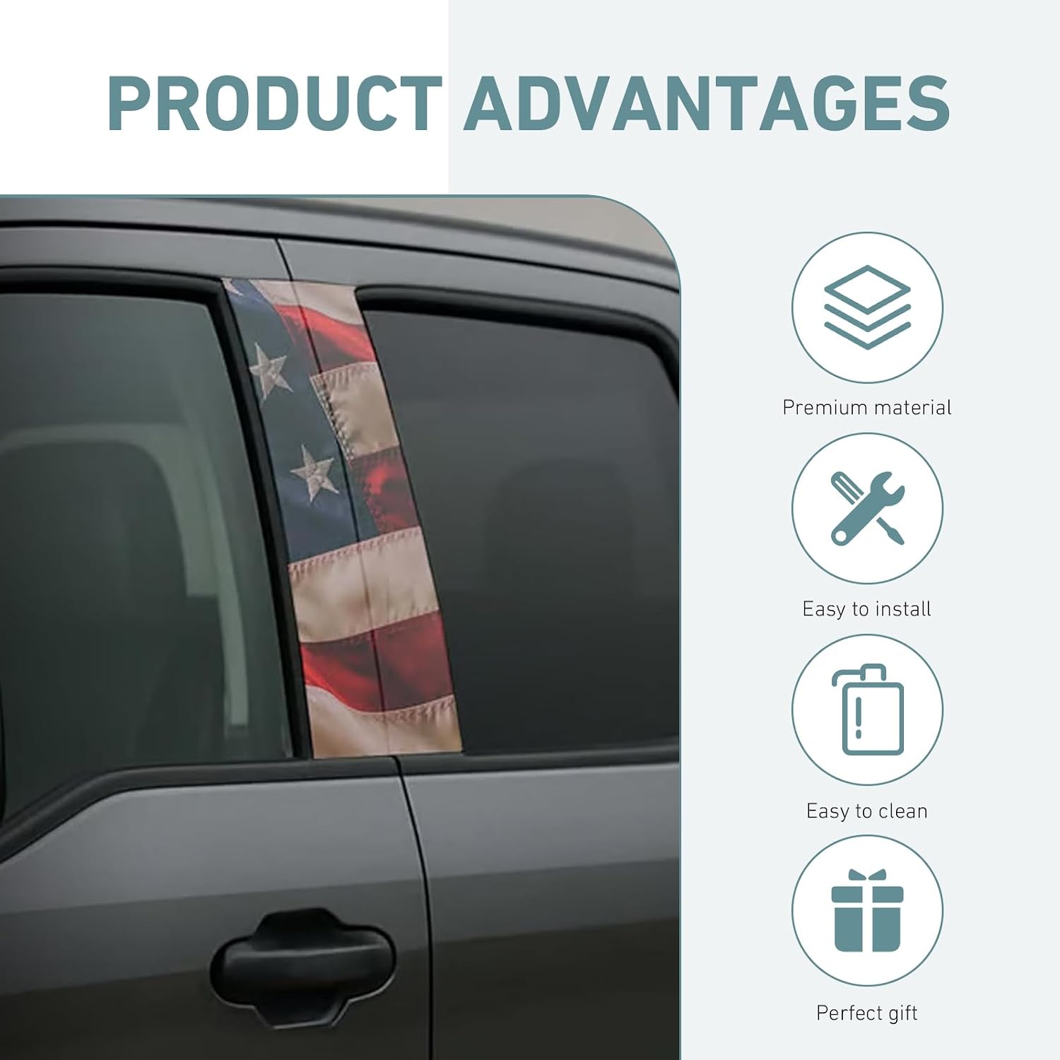 2 PCS Car B Pillar Stickers, Aged American Flag Window Decal 9.4" x 18" Self-Adhesive Protective Film, Universal for Car Door Window Pillar Decoration (Red) image 3
