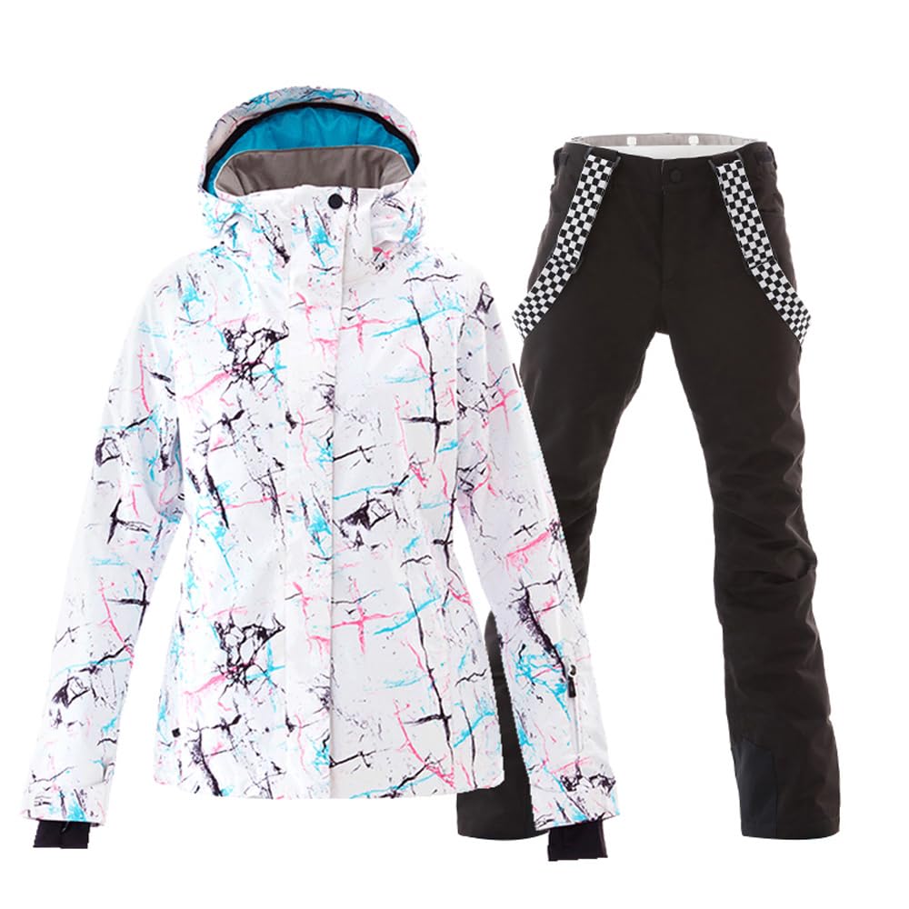 HOTIAN Giacca da sci da Donna e pantaloni Set, Giacca invernale Donna Calda,Pantaloni Da Sciimpermeabili E Cappotto,per Il Lavoro All'aperto Sci Pesca Equitazione Moto