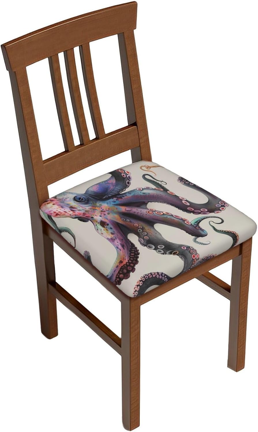 Color Octopus Print Square Cushion Covers 6 Pcs Set Elastic Non-Slip Seat Cushion Slipcovers Pet Furniture Protectors for Chair, Sofa