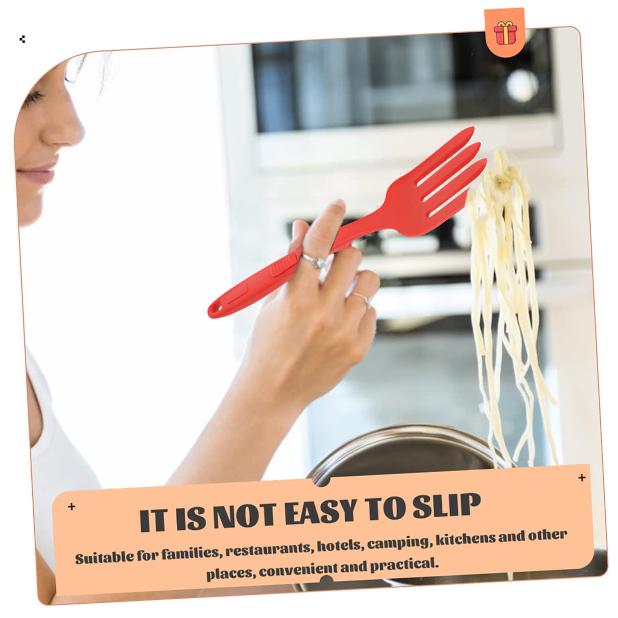 VINTORKY 2Pcs Silicone Cooking Fork Heat Resistant Noodle Salad Forks Flexible Food Forks for Home Cooking Comfortable Grip Practical Kitchen Utensils Pure