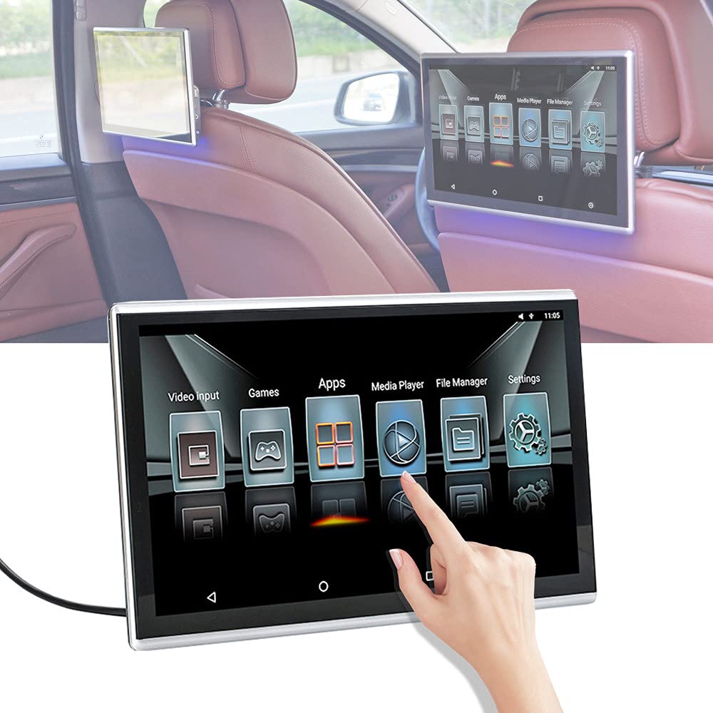 Lettore Dvd Per Poggiatesta Per Auto Da 12'', Schermo Capacitivo Tattile Ultrasottile 4K IPS Ultra Definition A 5 Punti, Con Funzione Mirror Link, Ingresso Hdmi/Fm/AV-In/Usb,Wi-Fi Integrato,2 Pezzi