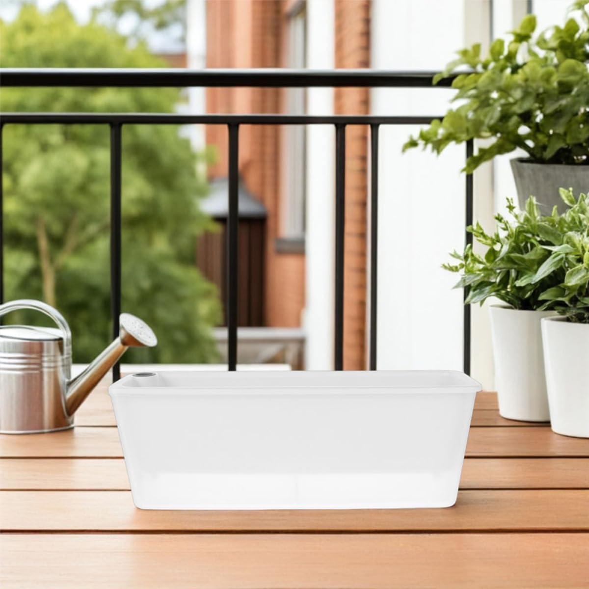 2pcs Rectangular Self-Watering Plastic Planter Boxes for Indoor and Outdoor Garden Balcony, Narrow Window Box Vegetable and Herb Growing Containers with Water Reservoir