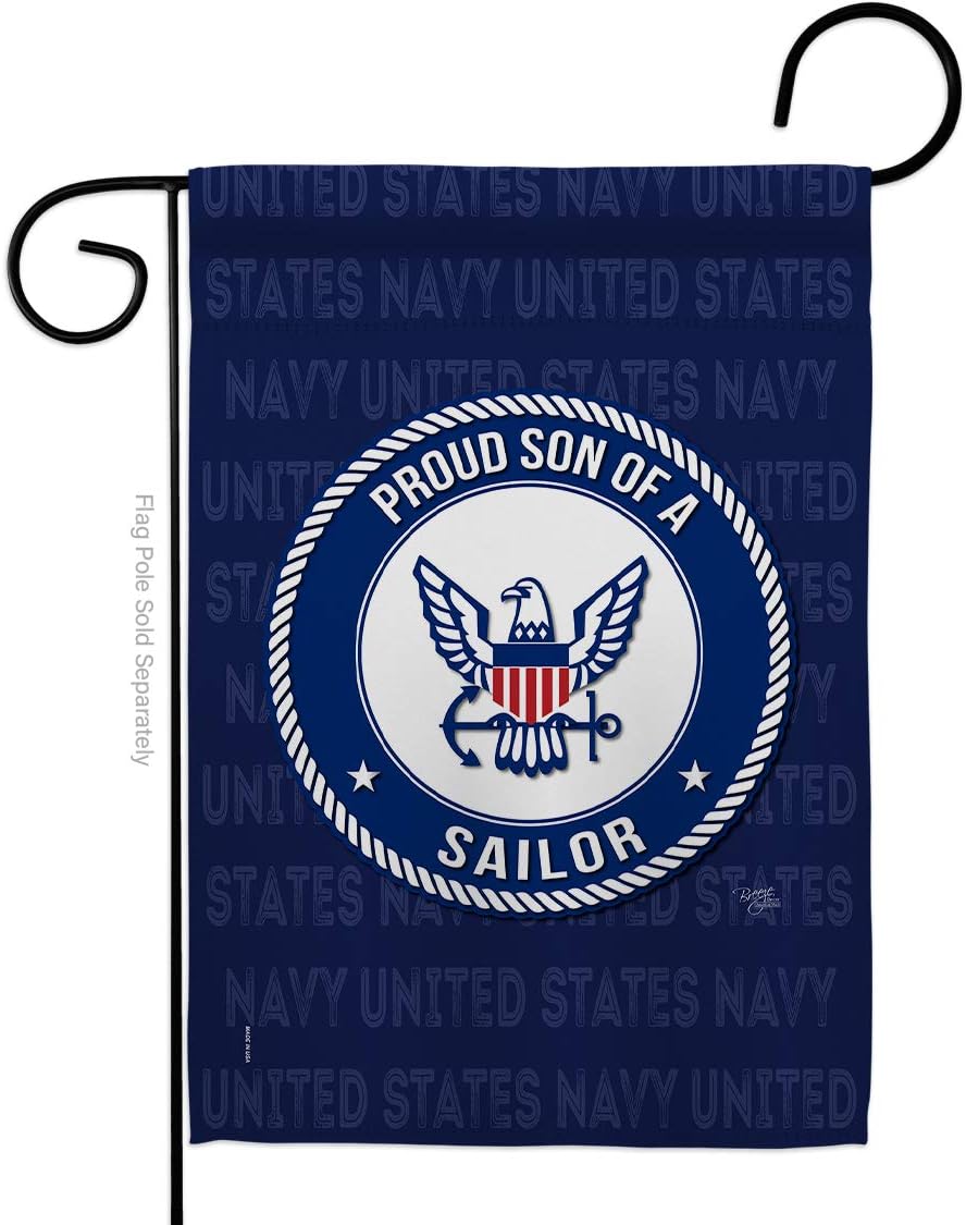 Navy Proud Son Sailor Garden Flag Armed Forces USN Seabee United State American Military Veteran Retire Official Small Decorative Gift Yard House Banner Double-Sided Made In USA 13 X 18.5