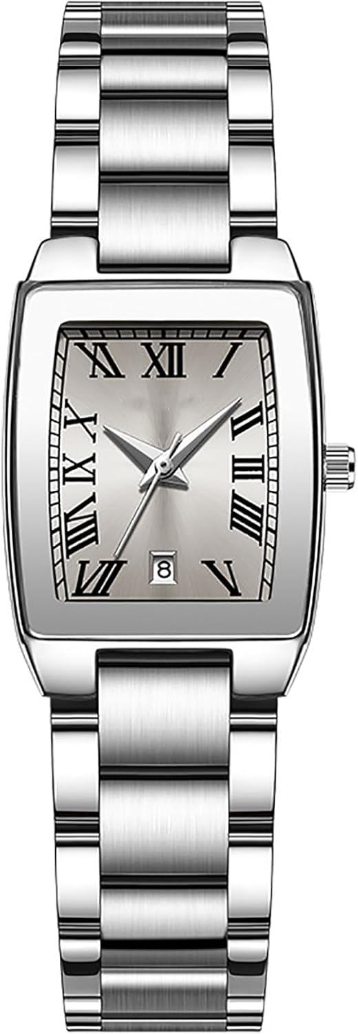Elegant Vintage Women's Watch Square Dial Roman Numerals Stainless Steel Band 30M Waterproof Quartz Watch for Small to Medium Wrists