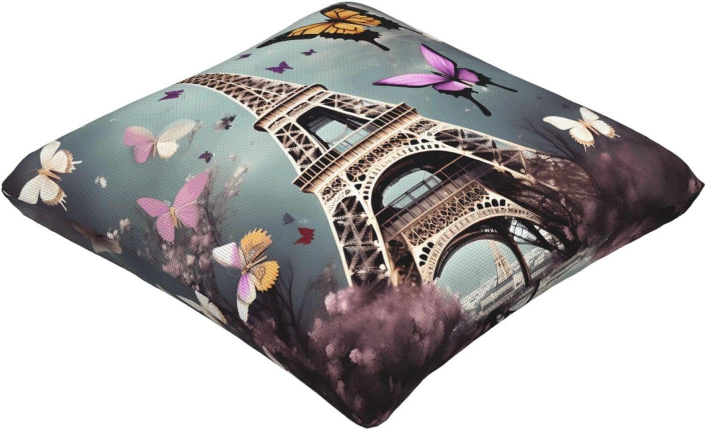 Romantic Paris Butterfly Eiffel Imitation Linen Pillowcase -2 Sets, Fashionable Home Decoration, Used for Sofas, Gardens, beds
