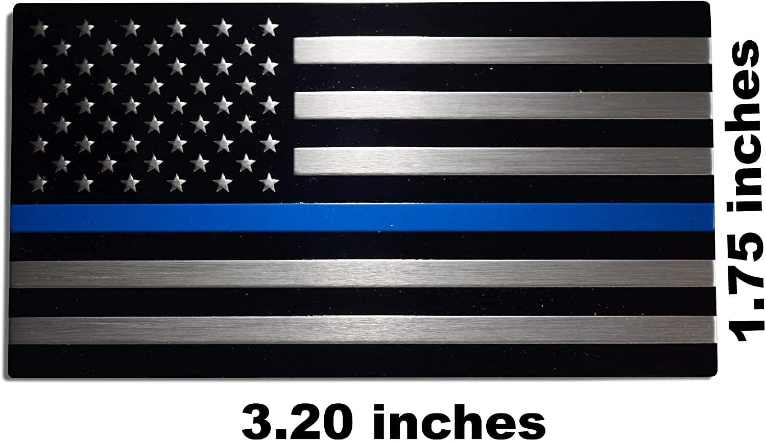 Muzzys-Set of Two-Aluminum Thin Blue LINE American Flag Decal Emblem Sticker Badge 3.2"x1.75" United States Back The Blue Universal StickOn Car Truck Bumper Window Glass USA