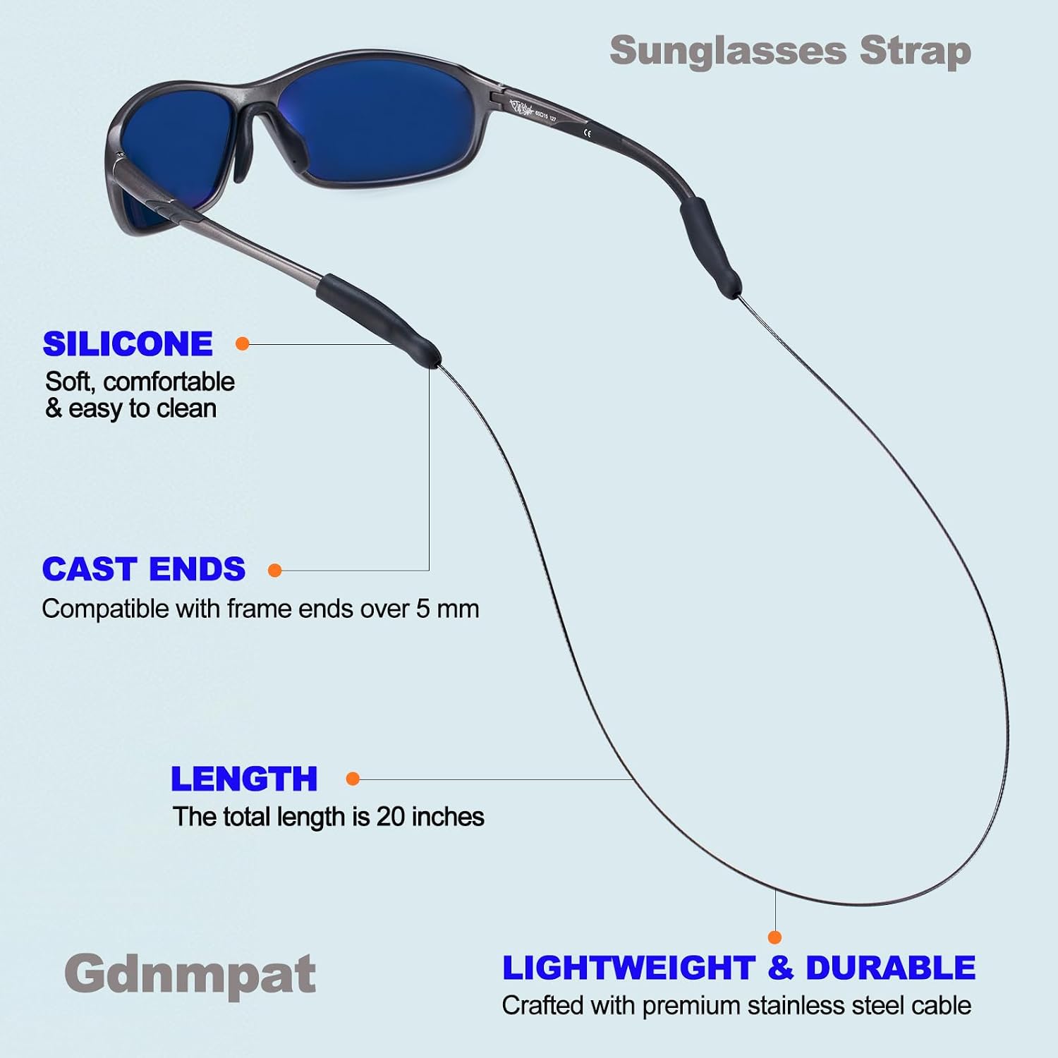 Glasses Strap - Sunglasses Strap, No Tail Wire Eyeglasses Straps Eyewear String, Eye Glasses Holders Around Neck for Men, Women, Kids, Glasses Chain, String(3pcs Blue 20in) image 5