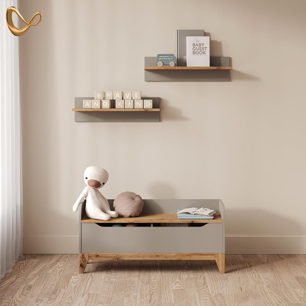 Livinity Cassapanca per giocattoli Malia, Cashmere/Artigianale, 107.2 x 50 cm con sedile a panca