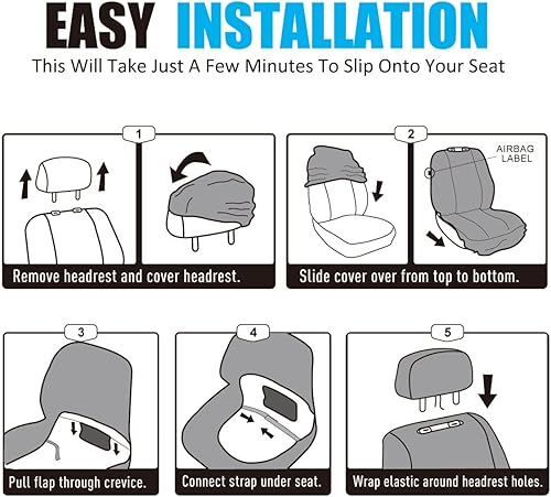 Miniatura 9 de PJ AUTO Juego completo de fundas de asiento de automóvil de cuero y malla 9 piezas ajuste universal para automóviles camiones camionetas y SUV