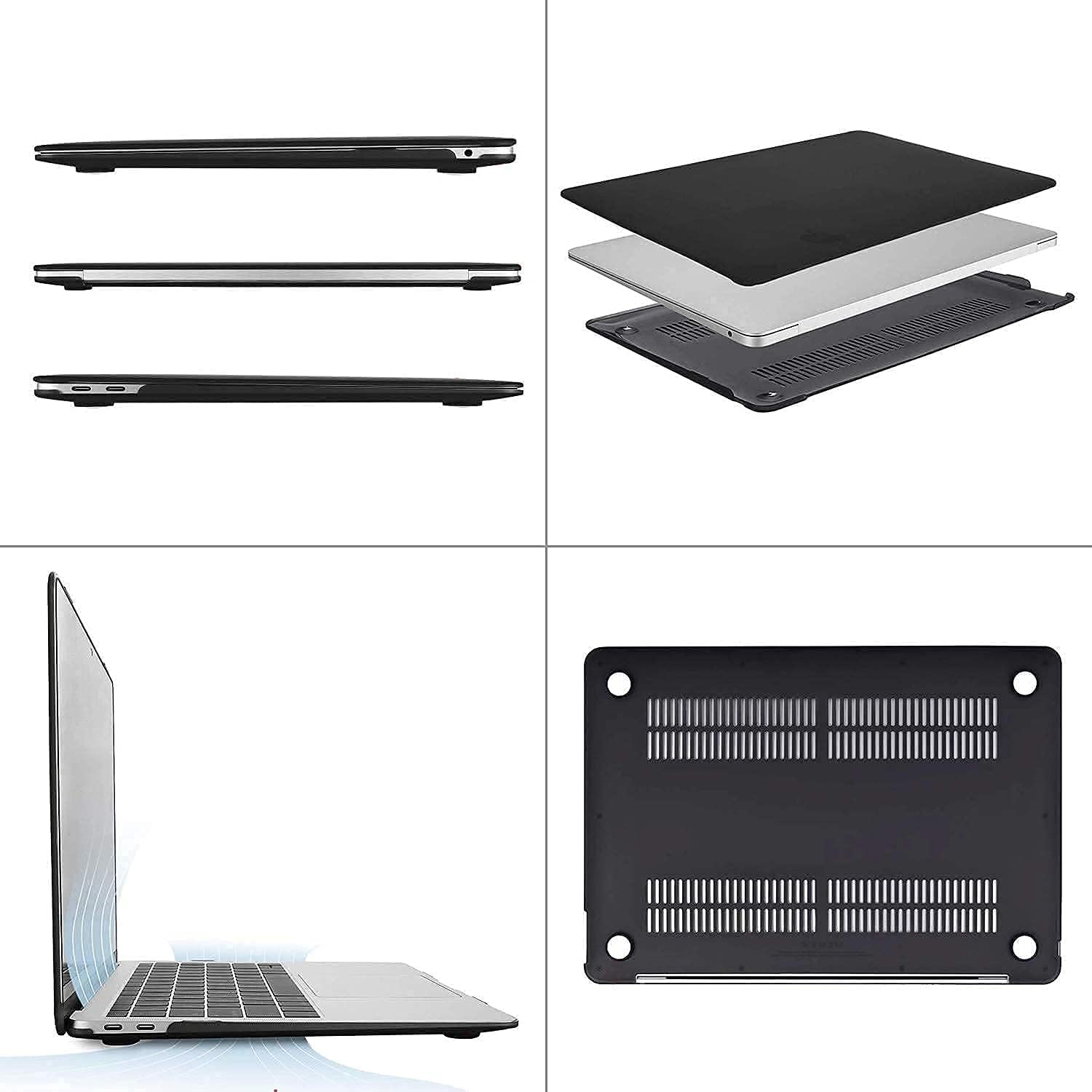 MOSISO Compatible with MacBook Air 13 inch Case 2022, 2021-2018 Release A2337 M1 A2179 A1932, Webcam Cover Slider(2 Pack)&Keyboard Cover&Screen Protector&Storage Bag, Black