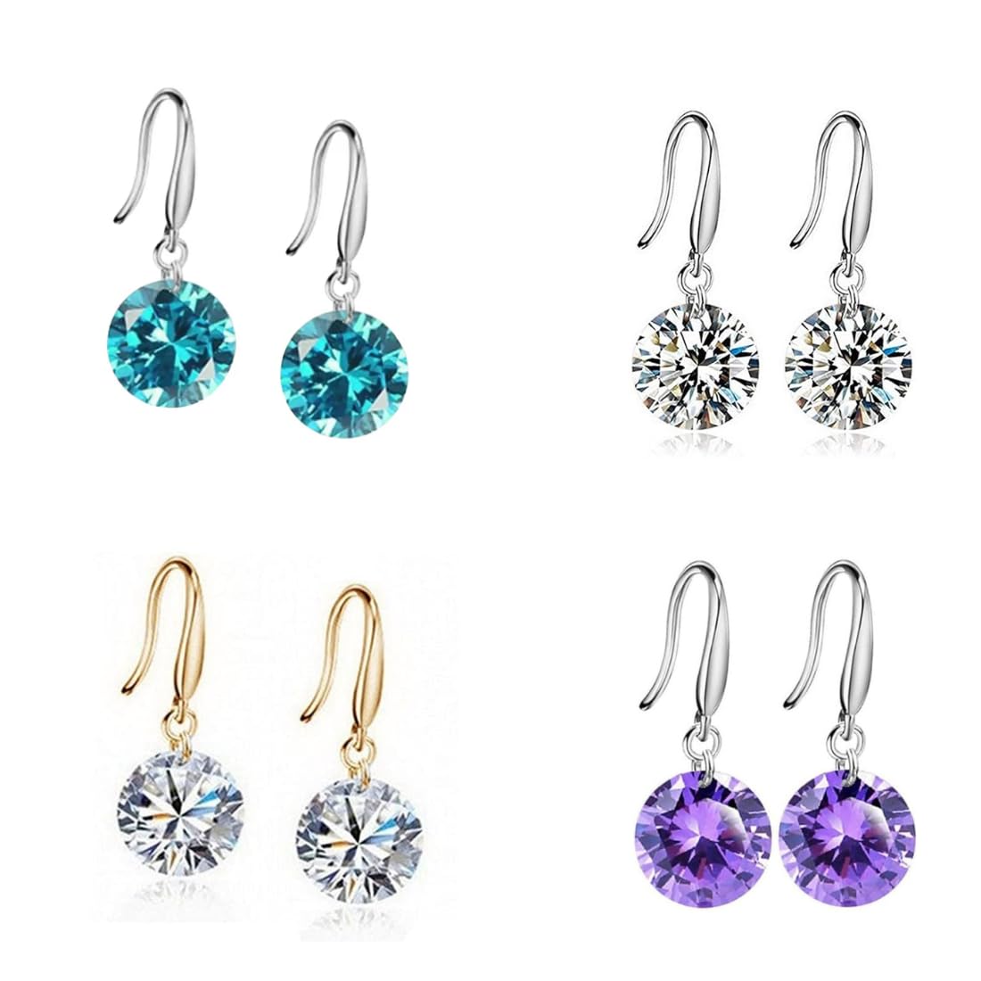 Nilu's Collection Enchanting Light Weight Cubic Zircon Crystal Drop Earrings for Women and Girls, for Daily Use, Office Use (Green, Purple, Gold & Silver)