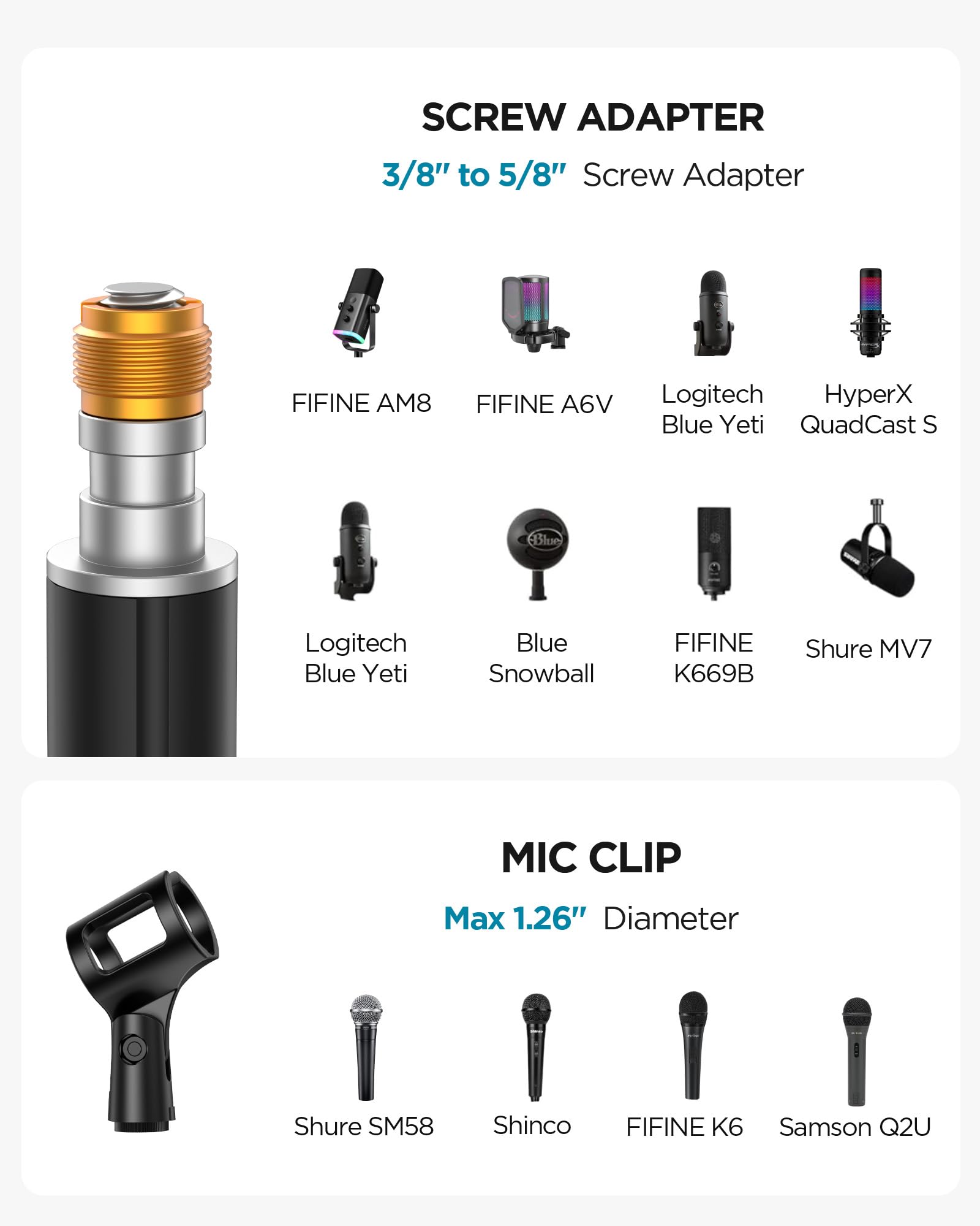 InnoGear Supporto telescopico per microfono, altezza regolabile da 55,9 cm a 172,7 cm, base per microfono a pavimento, per Blue Yeti, HyperX, QuadCast, SoloCast, Shure, SM58, Samson Q2U, Fifine K669B