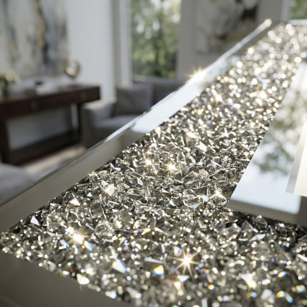 Crystal Crush Diamond verspiegelte quadratische Wanduhr mit funkelndem Glitzer-Diamant-Dekor für Wanddekoration, 30,5 x 30,5 cm, dekorative Silberne Spiegel-Quarzuhr für Heimdekoration, AA-Batterie