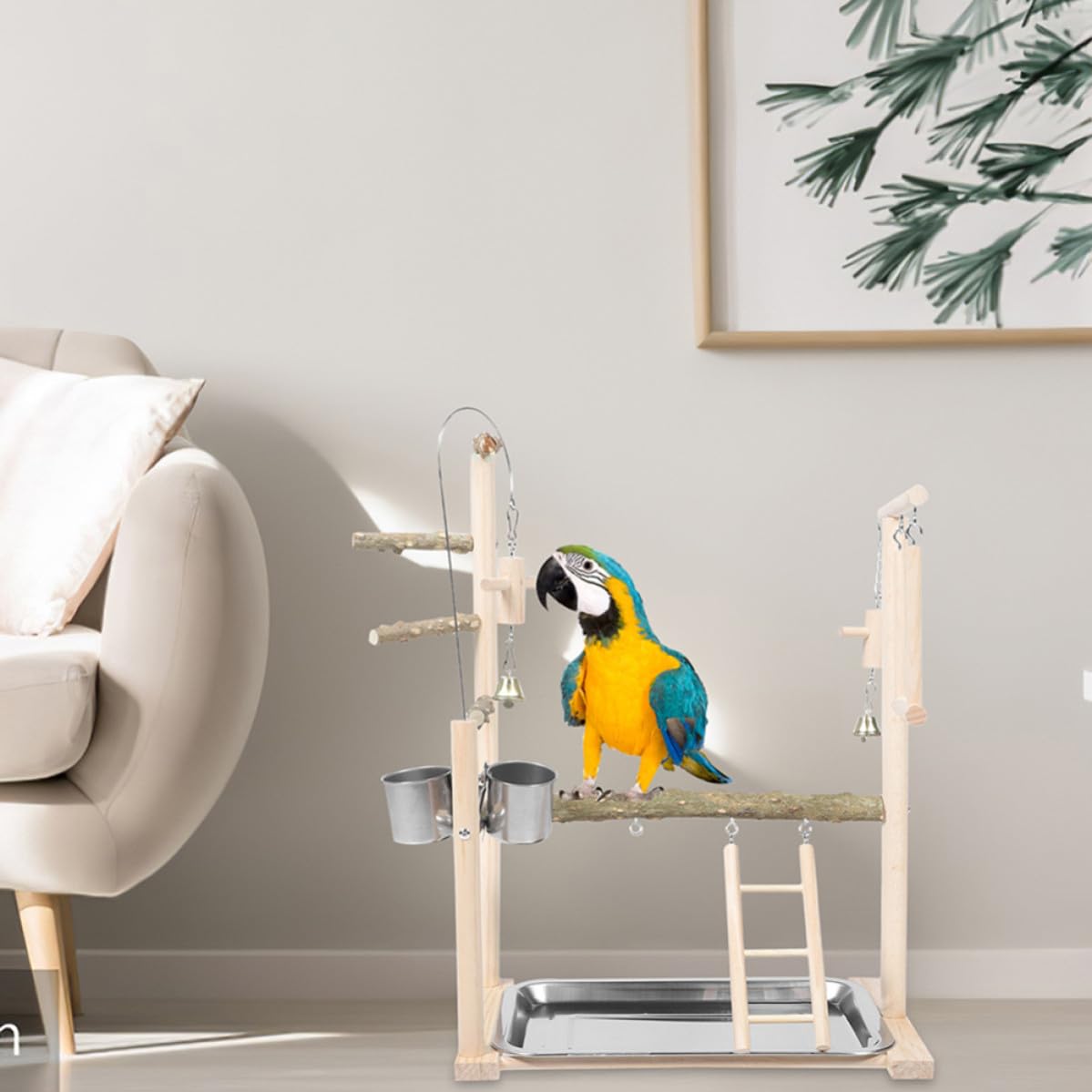 Posatoio per Pappagalli in Plastica con Design Stabile da Terra, Supporto per Esercizi e Parco Giochi per Pappagalli per Decorazione Domestica